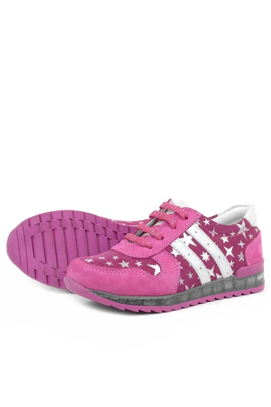Rakerplus Hakiki Deri Fuşya Simli Tabanlı Kız Çocuk Spor Ayakkabı - Resim 6