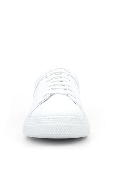 Beyaz Hakiki Deri Kadın Bağcıklı Sneaker Ayakkabı - Resim 3