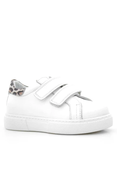 Hakiki Deri Beyaz Cırt Cırtlı Leopar Desenli Kız Çocuk Spor Ayakkabı ürün görseli