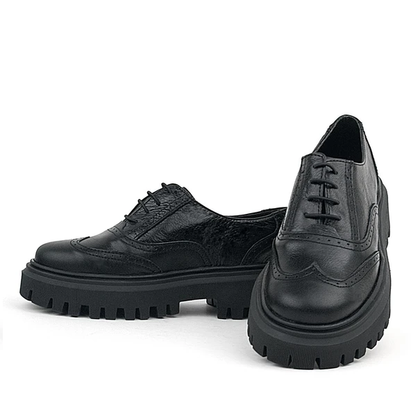 Rakerplus Siyah Kırışık Rugan Hakiki Deri Bağcıklı Oxford Günlük Ayakkabı - 6