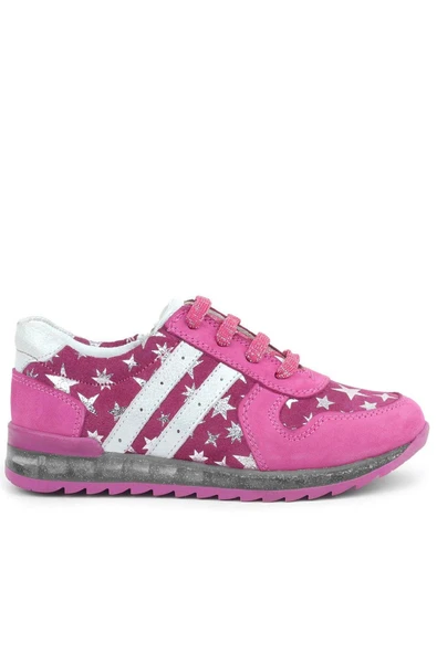Rakerplus Hakiki Deri Fuşya Simli Tabanlı Kız Çocuk Spor Ayakkabı - Resim 2
