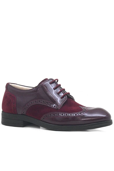 Rakerplus Titan Bordo Rugan Nubuk Bağcıklı Klasik Erkek Çocuk Ayakkabı ürün görseli