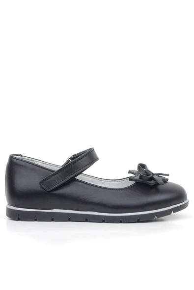 Rakerplus Hakiki Deri Siyah Kurdele Detaylı Kız Çocuk Babet - 2