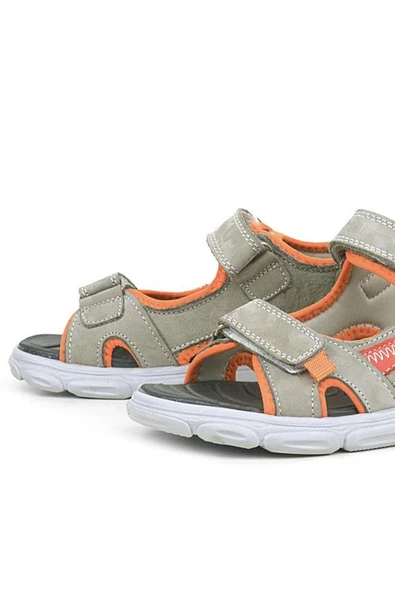 Hakiki Deri Kum Rengi Turuncu Çocuk Sandalet Ayakkabı - Resim 6