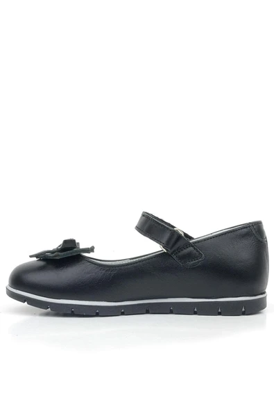 Rakerplus Hakiki Deri Siyah Kurdele Detaylı Kız Çocuk Babet - 3