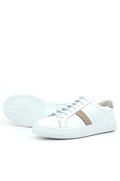 Hakiki Deri Beyaz Bakır Desenli Günlük Kadın Sneaker Ayakkabı - Resim 5