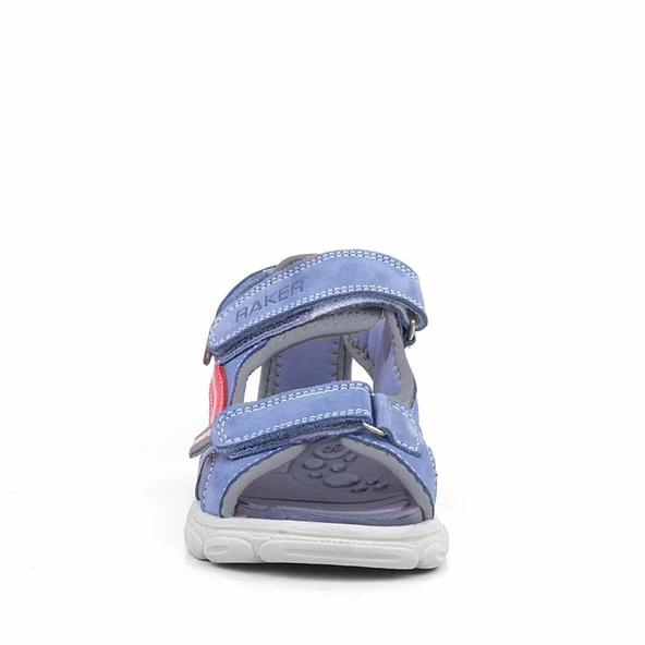 Hakiki Deri Mavi Turuncu Çocuk Sandalet Ayakkabı - Resim 3