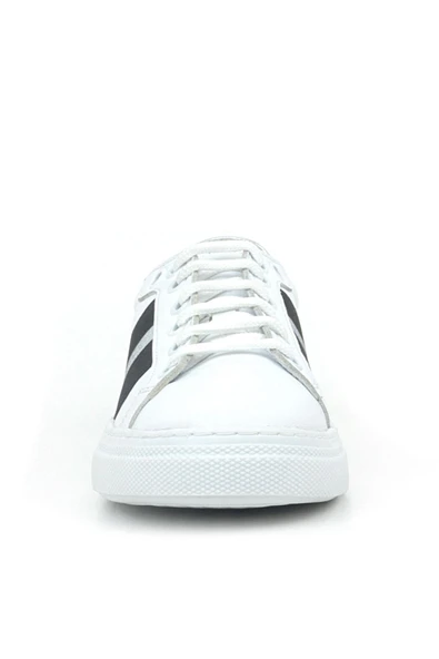 Hakiki Deri Beyaz Siyah Desenli Kadın Sneaker Ayakkabı - Resim 3