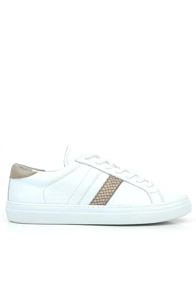 Hakiki Deri Beyaz Bakır Desenli Günlük Kadın Sneaker Ayakkabı - Resim 2