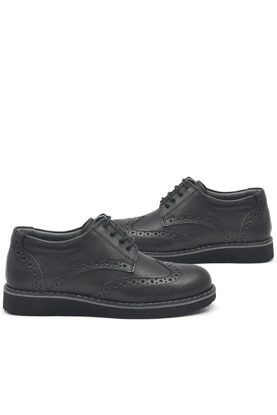 Rakerplus Hakiki Deri Bağcıklı Siyah Erkek Çocuk Klasik Okul Ayakkabı - Resim 7