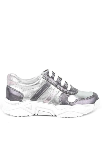 Rakerplus Hakiki Deri Platin Pembe Kalın Taban Kız Çocuk Sneakers Ayakkabı - Resim 3