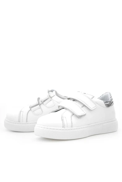 Hakiki Deri Beyaz Cırt Cırtlı Siyah Desenli Kız Çocuk Spor Ayakkabı - Resim 5