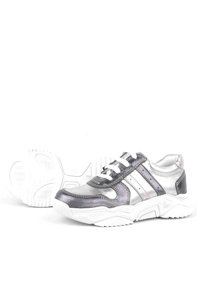 Rakerplus Hakiki Deri Platin Pembe Kalın Taban Kız Çocuk Sneakers Ayakkabı - Resim 5