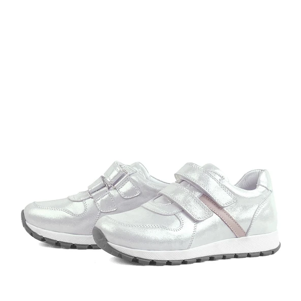 Rakerplus Hakiki Deri Gümüş Cırtlı Kız Çocuk Spor Ayakkabı - Resim 4