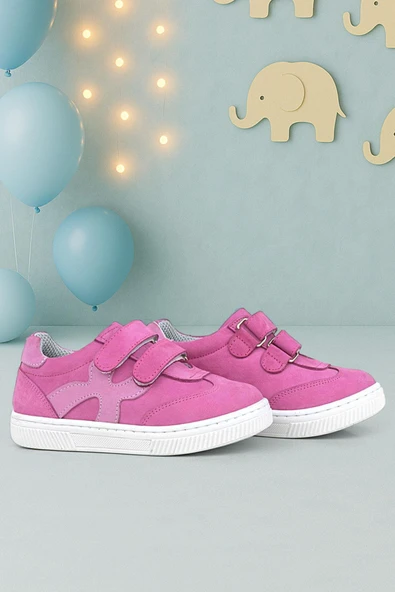 Rakerplus Hakiki Deri Fuşya Pembe Cırtlı Çocuk Spor Ayakkabı