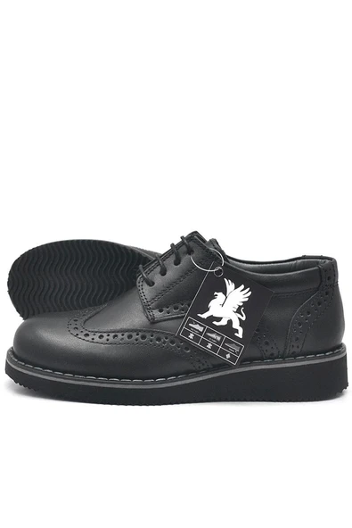 Rakerplus Hakiki Deri Bağcıklı Siyah Erkek Çocuk Klasik Okul Ayakkabı - Resim 4