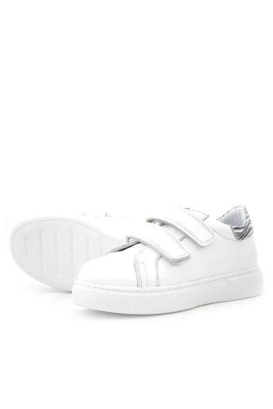 Hakiki Deri Beyaz Cırt Cırtlı Siyah Desenli Kız Çocuk Spor Ayakkabı - Resim 6