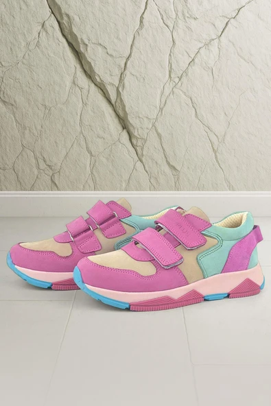Rakerplus Hakiki Deri Fuşya Pembe Çocuk Sneakers Spor Ayakkabı ürün görseli