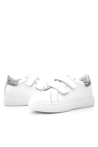 Hakiki Deri Beyaz Cırt Cırtlı Siyah Desenli Kız Çocuk Spor Ayakkabı - Resim 7