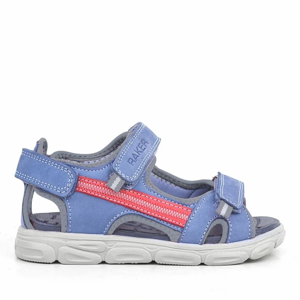 Hakiki Deri Mavi Turuncu Çocuk Sandalet Ayakkabı - Resim 2