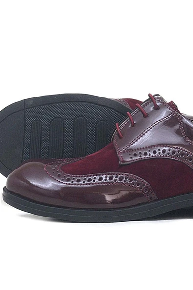 Rakerplus Titan Bordo Rugan Nubuk Bağcıklı Klasik Erkek Çocuk Ayakkabı - Resim 4