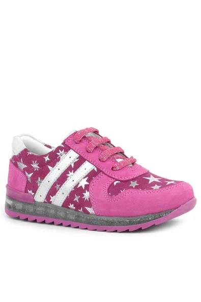 Rakerplus Hakiki Deri Fuşya Simli Tabanlı Kız Çocuk Spor Ayakkabı ürün görseli