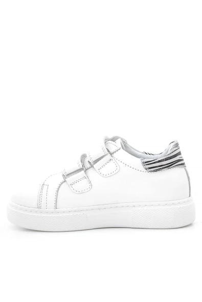 Hakiki Deri Beyaz Cırt Cırtlı Siyah Desenli Kız Çocuk Spor Ayakkabı - Resim 4