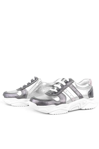 Rakerplus Hakiki Deri Platin Pembe Kalın Taban Kız Çocuk Sneakers Ayakkabı - Resim 4