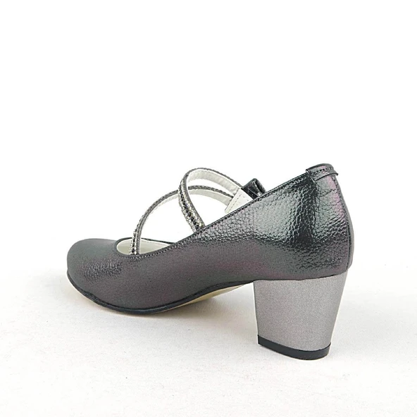 Platin Kurdeleli Taşlı Kız Çocuk Topuklu Abiye Ayakkabı - Resim 3