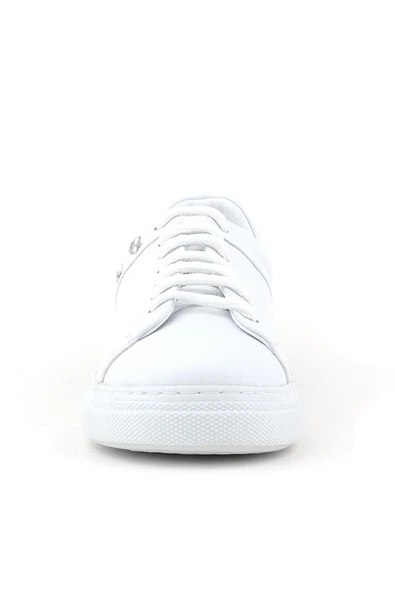 Hakiki Deri Kadın Beyaz Bağcıklı Yıldızlı Sneaker Ayakkabı - Resim 3