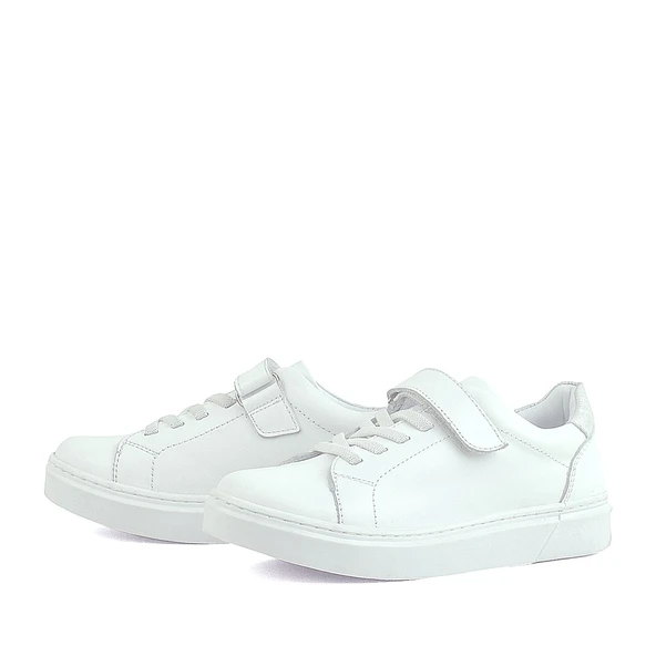 Rakerplus Hakiki Deri Beyaz Cırtlı Bağcıklı Kız Çocuk Sneakers - Resim 4