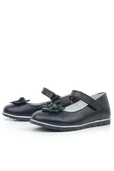 Rakerplus Hakiki Deri Siyah Kurdele Detaylı Kız Çocuk Babet - 4