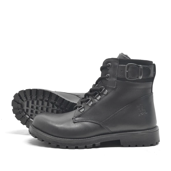 Rakerplus Hakiki Deri Siyah Fermuarlı Bağcıklı Kürklü Bot - Resim 4