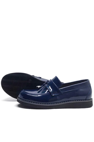 Rakerplus Lacivert Rugan Loafer Çocuk Okul Ayakkabısı - 5