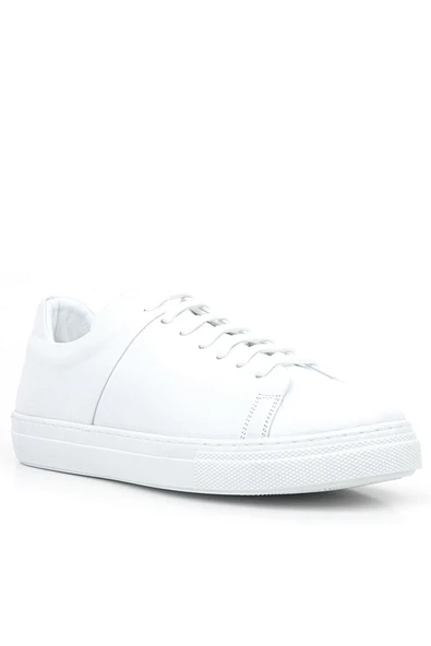 Beyaz Hakiki Deri Kadın Bağcıklı Sneaker Ayakkabı ürün görseli