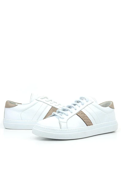 Hakiki Deri Beyaz Bakır Desenli Günlük Kadın Sneaker Ayakkabı - Resim 6