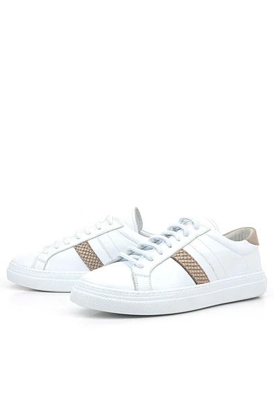 Hakiki Deri Beyaz Bakır Desenli Günlük Kadın Sneaker Ayakkabı - Resim 4
