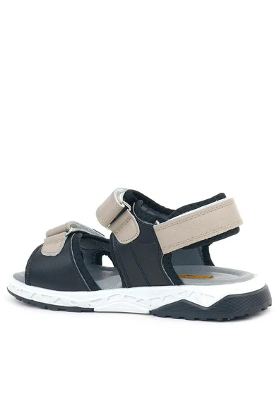 Rakerplus Hakiki Deri Siyah Kum Rengi Cırtlı Çocuk Sandalet - Resim 3