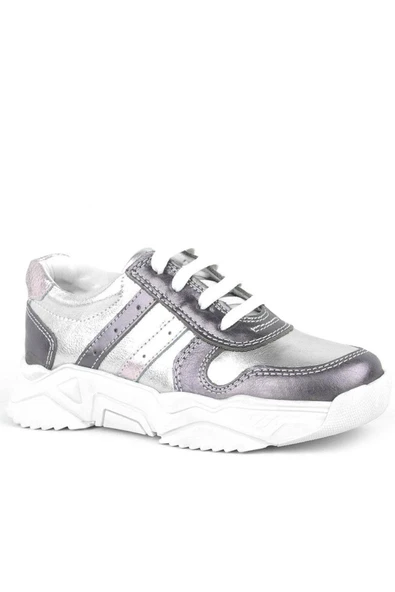 Rakerplus Hakiki Deri Platin Pembe Kalın Taban Kız Çocuk Sneakers Ayakkabı - Resim 2