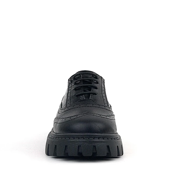 Rakerplus Siyah Kırışık Rugan Hakiki Deri Bağcıklı Oxford Günlük Ayakkabı - Resim 4