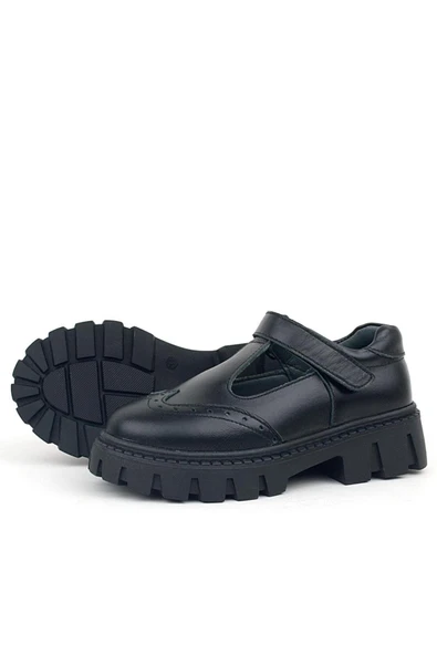 Rakerplus Hakiki Deri Siyah Cırtlı Kız Çocuk Okul Ayakkabı - 6