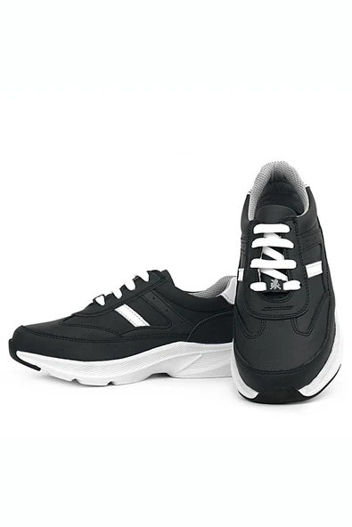 Rakerplus Hakiki Deri Anatomik Siyah Beyaz Bağcıklı Hafif Çocuk Spor Ayakkabı - Resim 7