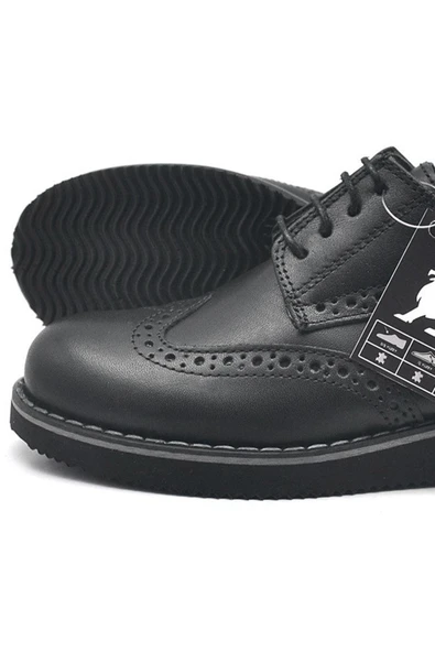 Rakerplus Hakiki Deri Bağcıklı Siyah Erkek Çocuk Klasik Okul Ayakkabı - 6