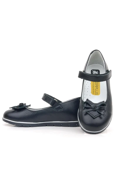 Rakerplus Hakiki Deri Siyah Kurdele Detaylı Kız Çocuk Babet - 6