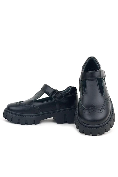 Rakerplus Hakiki Deri Siyah Cırtlı Kız Çocuk Okul Ayakkabı - 7