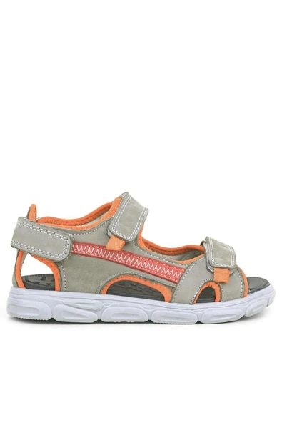 Hakiki Deri Kum Rengi Turuncu Çocuk Sandalet Ayakkabı - Resim 2