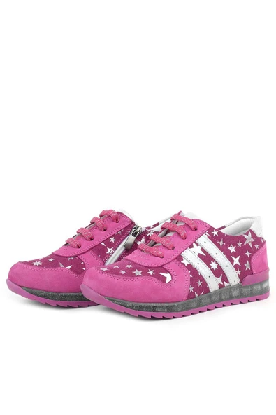 Rakerplus Hakiki Deri Fuşya Simli Tabanlı Kız Çocuk Spor Ayakkabı - Resim 5