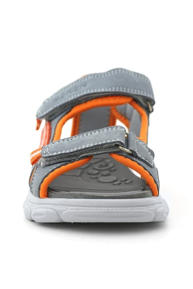 Hakiki Deri Gri Turuncu Çocuk Sandalet Ayakkabı - 3