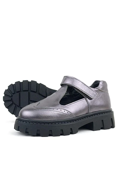 Rakerplus Hakiki Deri Platin Siyah Tabanlı Cırtlı Kız Çocuk Okul Ayakkabı - 6