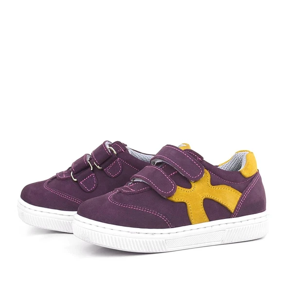 Rakerplus Hakiki Deri Mor Sarı Cırtlı Çocuk Spor Ayakkabı - Resim 4